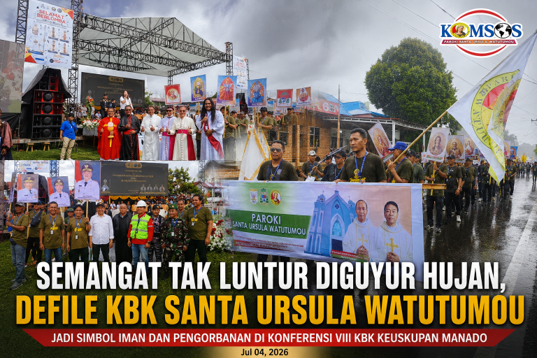 Semangat Tak Luntur Diguyur Hujan, Defile KBK Santa Ursula Watutumou Jadi Simbol Iman dan Pengorbanan di Konferensi VIII KBK Keuskupan Manado